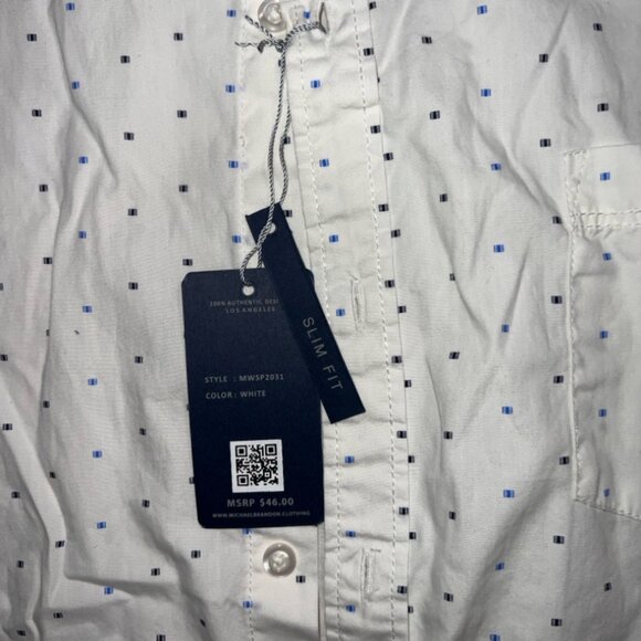 NWT Michael Brandon Men XL White Blue Short‎ Sleeve Button Up Slim Fit Shirt (M) - Picture 5 of 6